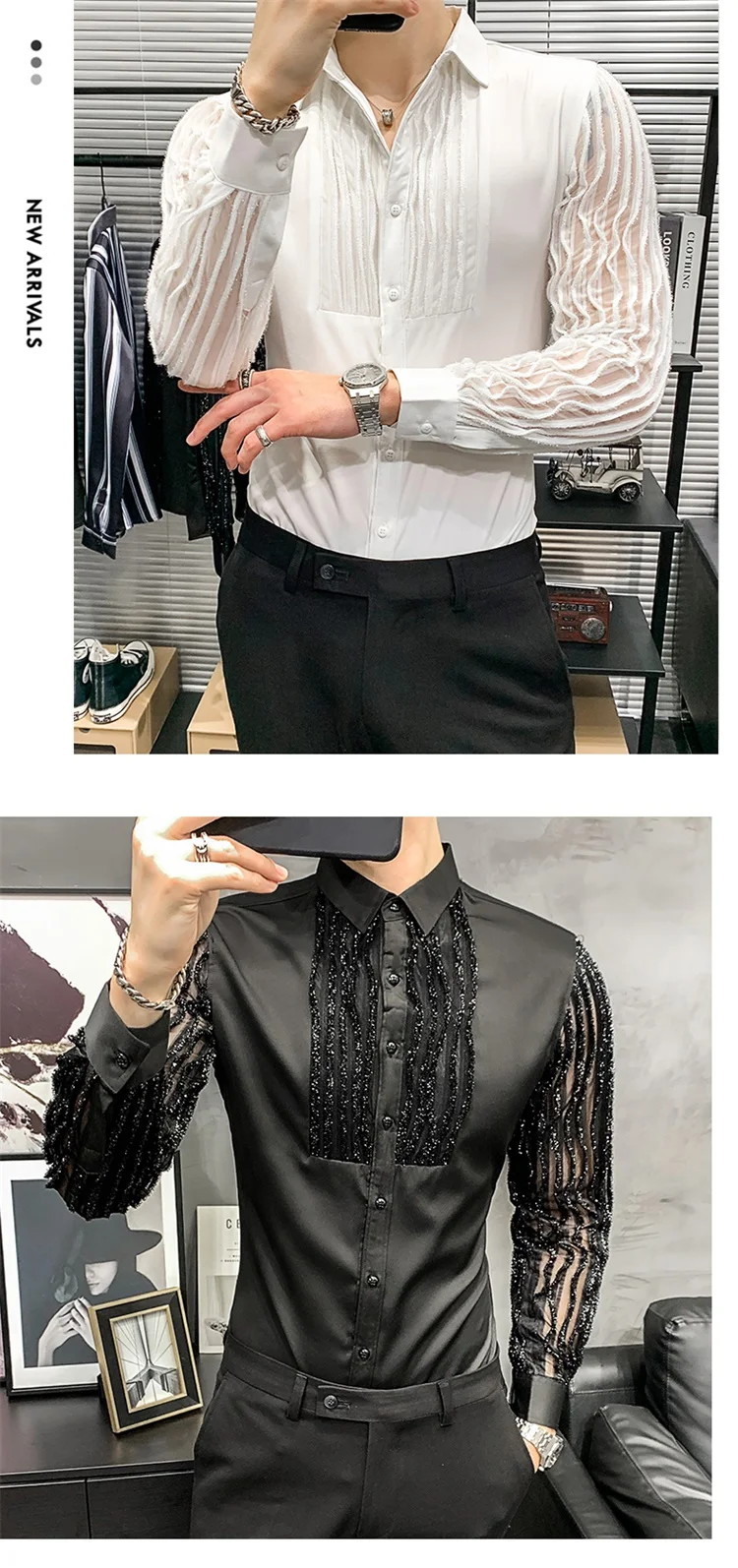 Lace Hollow Shirts for Men Long Sleeve Slim Fit Streetwear Social Party Blouse Nightclub Singer Dj Clothing Camisas Para Hombre