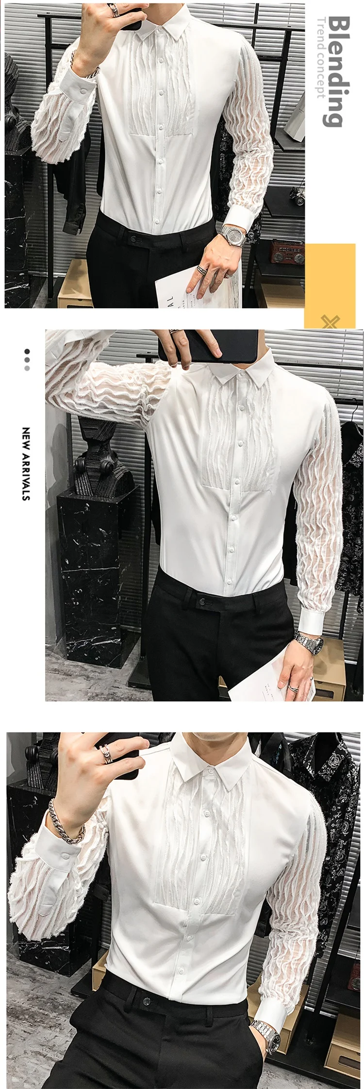 Lace Hollow Shirts for Men Long Sleeve Slim Fit Streetwear Social Party Blouse Nightclub Singer Dj Clothing Camisas Para Hombre
