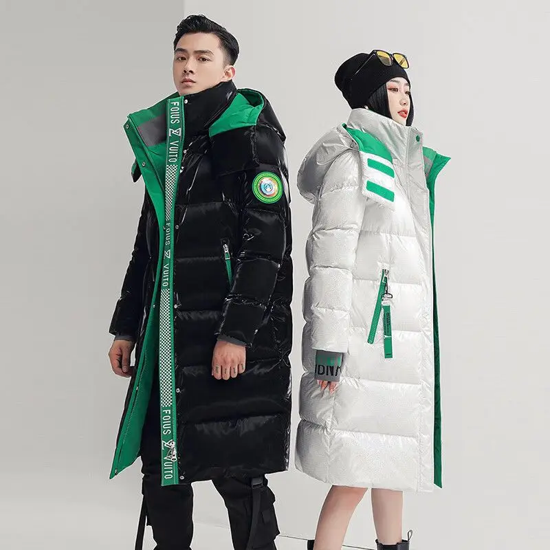 Unisex Winter Down Jacket with Waterproof Design Plus Size Long Overcoat for Couples Warmth Style
