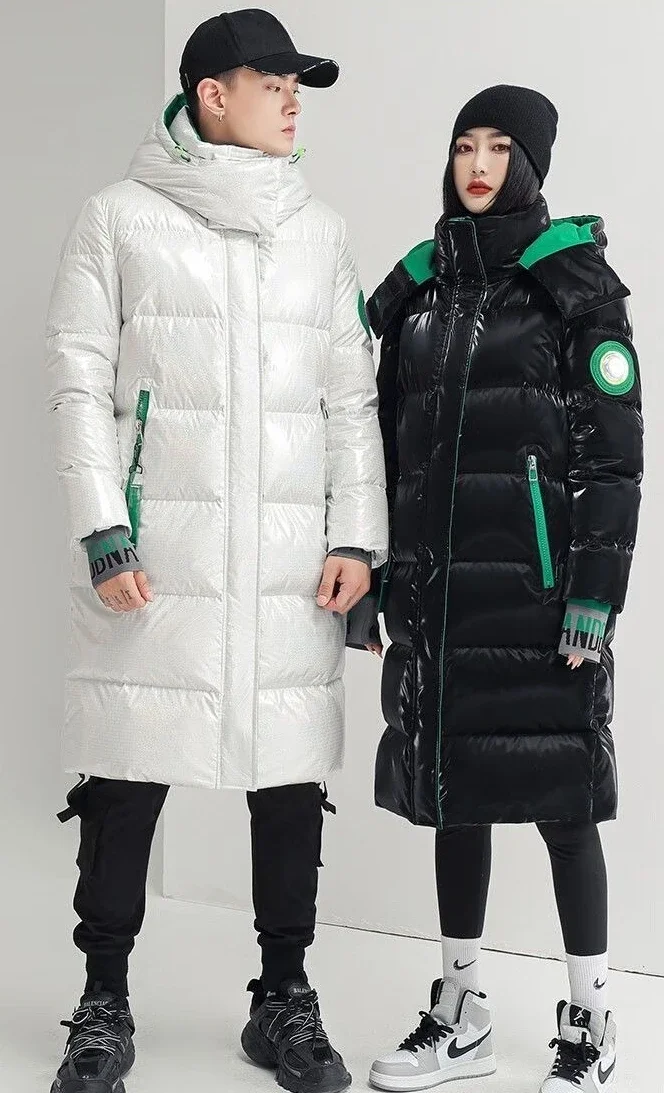 Unisex Winter Down Jacket with Waterproof Design Plus Size Long Overcoat for Couples Warmth Style
