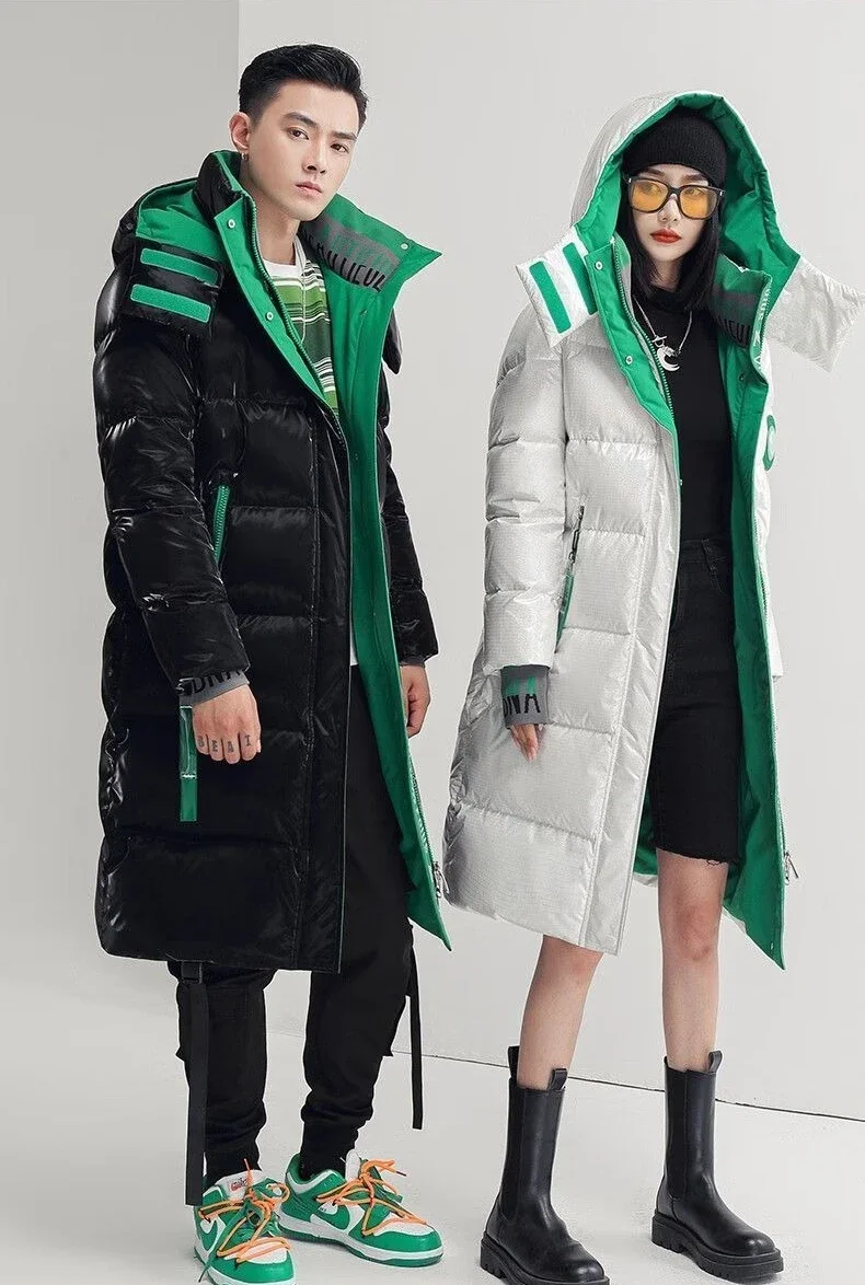 Unisex Winter Down Jacket with Waterproof Design Plus Size Long Overcoat for Couples Warmth Style
