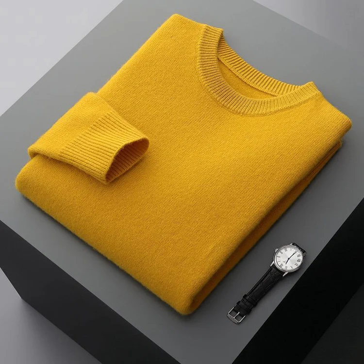 Men's Wool Sweater Autumn And Winter New Round Neck Loose Solid Color Winter Thickening Bottoming Shirt