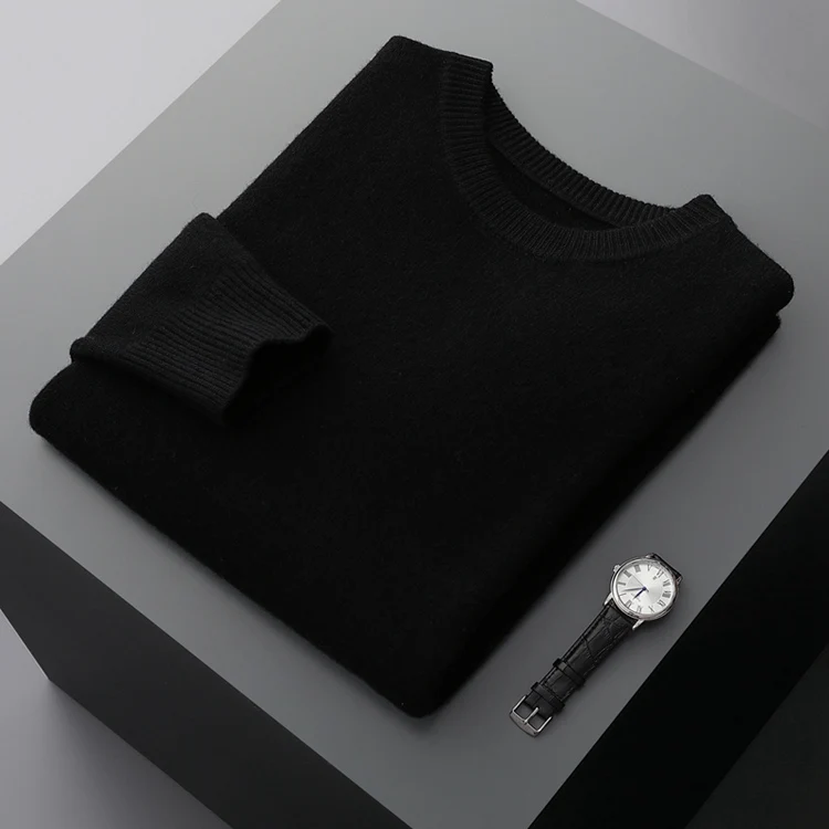 Men's Wool Sweater Autumn And Winter New Round Neck Loose Solid Color Winter Thickening Bottoming Shirt