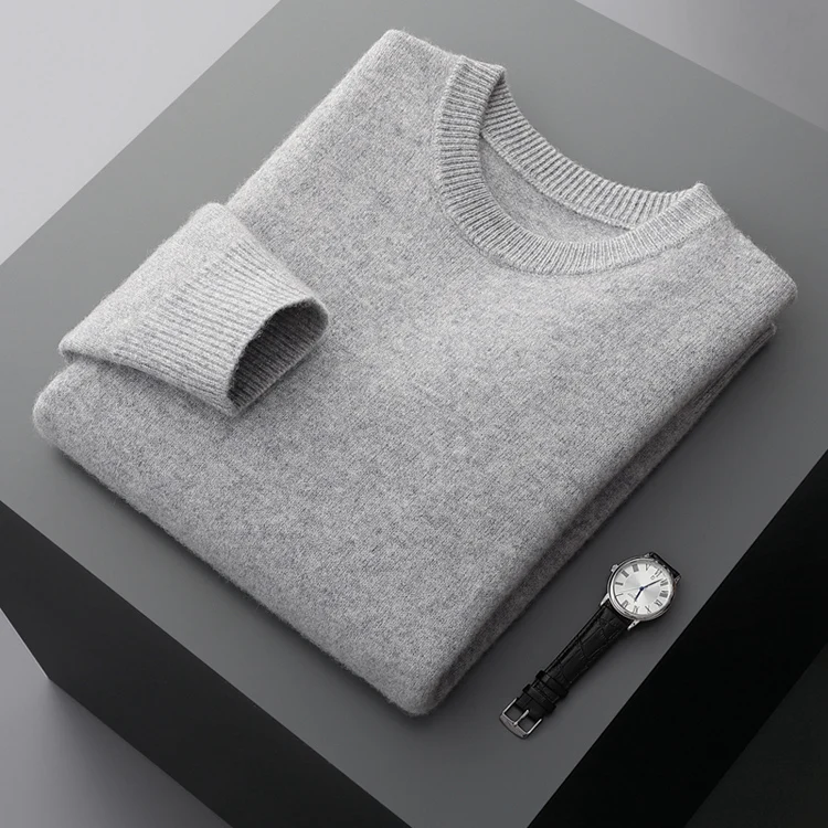 Men's Wool Sweater Autumn And Winter New Round Neck Loose Solid Color Winter Thickening Bottoming Shirt