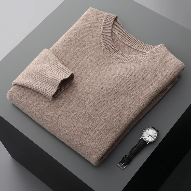 Men's Wool Sweater Autumn And Winter New Round Neck Loose Solid Color Winter Thickening Bottoming Shirt