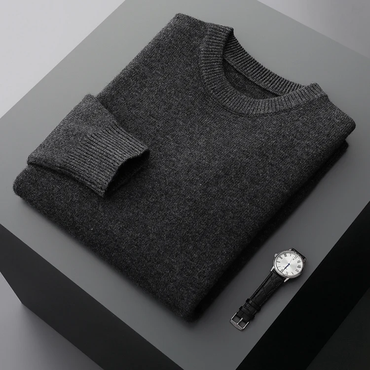 Men's Wool Sweater Autumn And Winter New Round Neck Loose Solid Color Winter Thickening Bottoming Shirt