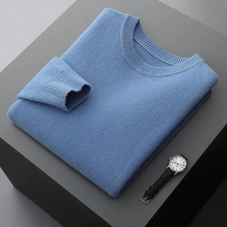 Men's Wool Sweater Autumn And Winter New Round Neck Loose Solid Color Winter Thickening Bottoming Shirt