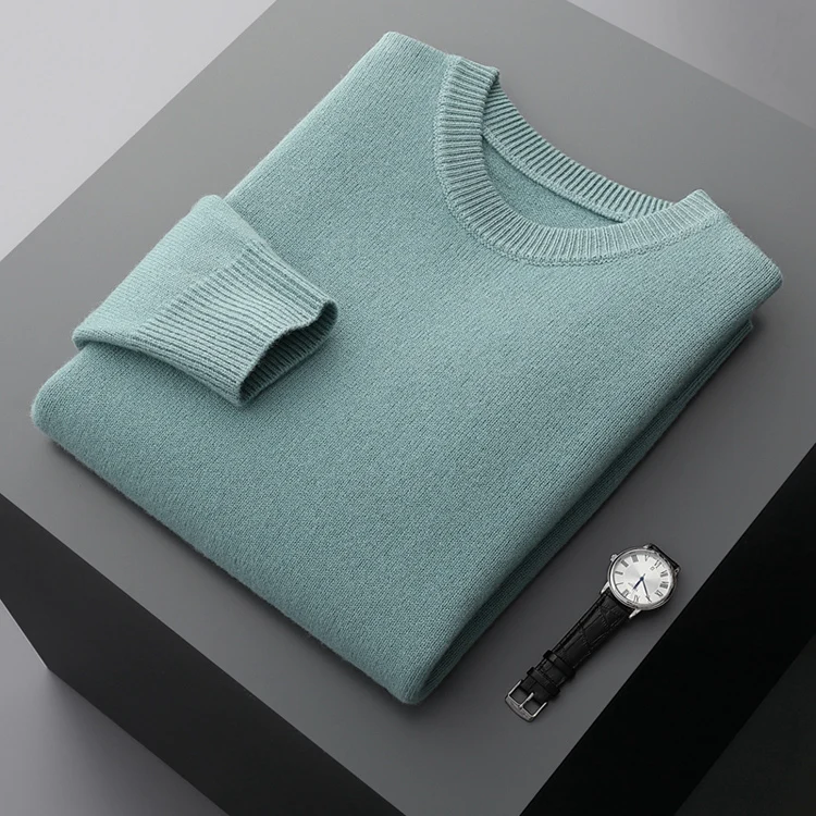 Men's Wool Sweater Autumn And Winter New Round Neck Loose Solid Color Winter Thickening Bottoming Shirt