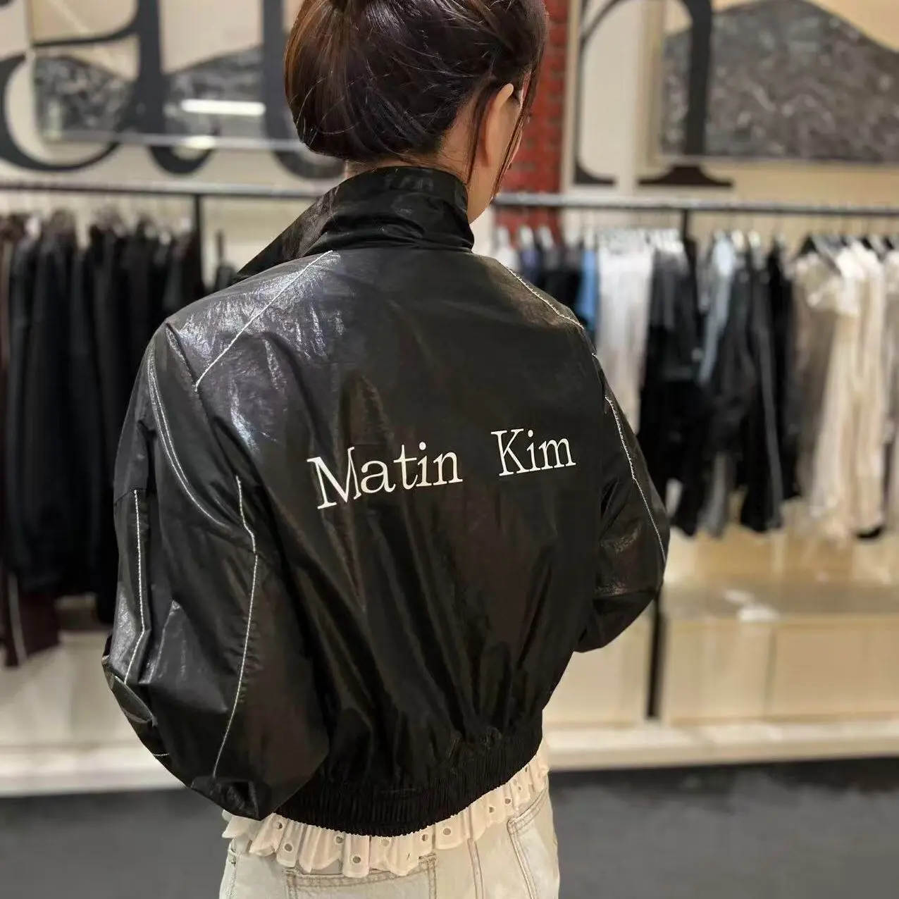 Matin Kim Raw Cut Logo Sweatshirt Cropped Loose Fit Cotton Streetwear Unisex Top