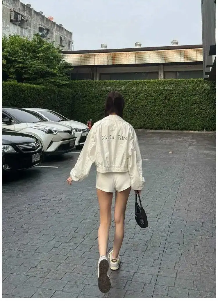 Matin Kim Raw Cut Logo Sweatshirt Cropped Loose Fit Cotton Streetwear Unisex Top