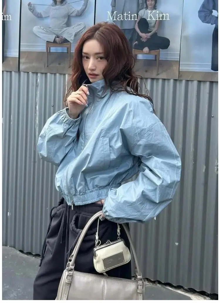 Matin Kim Raw Cut Logo Sweatshirt Cropped Loose Fit Cotton Streetwear Unisex Top