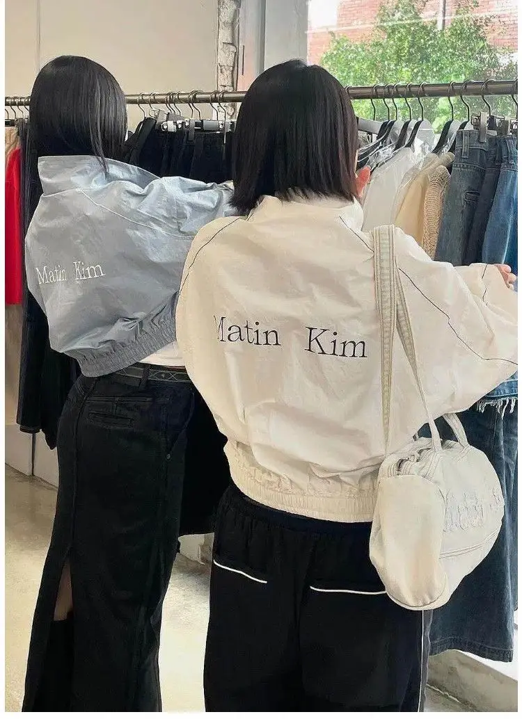 Matin Kim Raw Cut Logo Sweatshirt Cropped Loose Fit Cotton Streetwear Unisex Top
