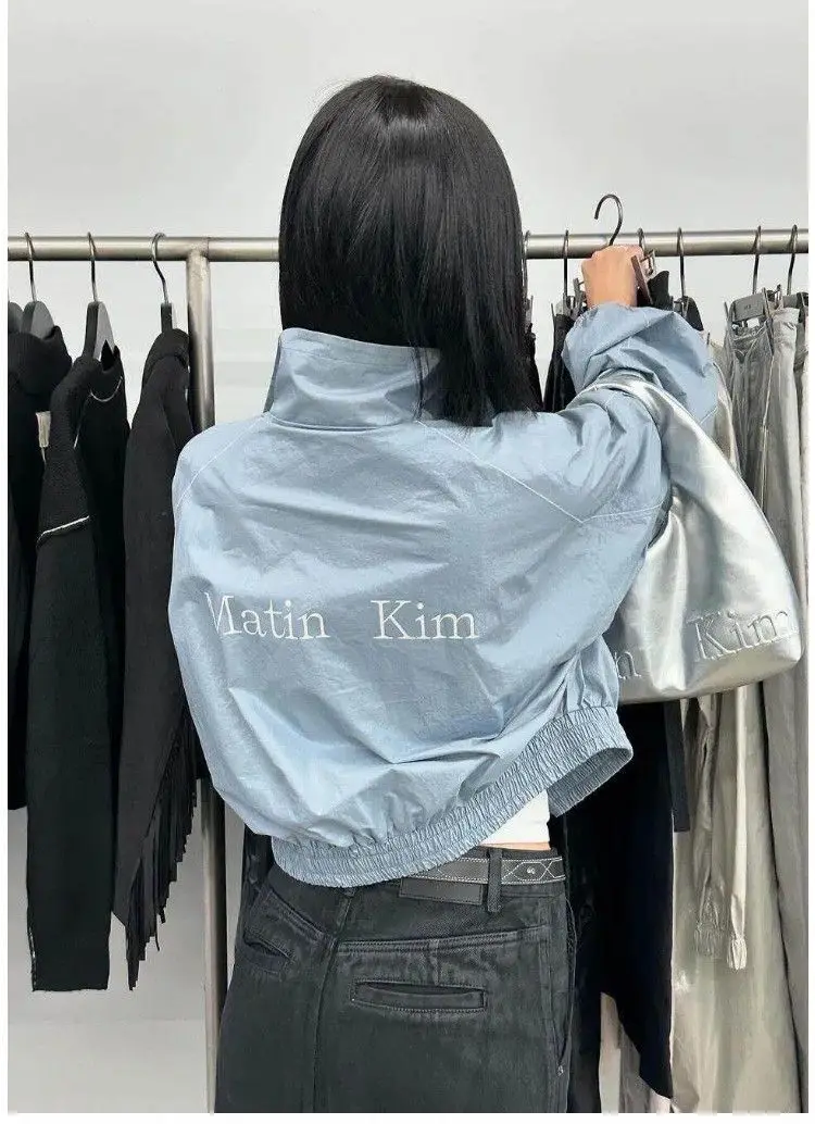 Matin Kim Raw Cut Logo Sweatshirt Cropped Loose Fit Cotton Streetwear Unisex Top