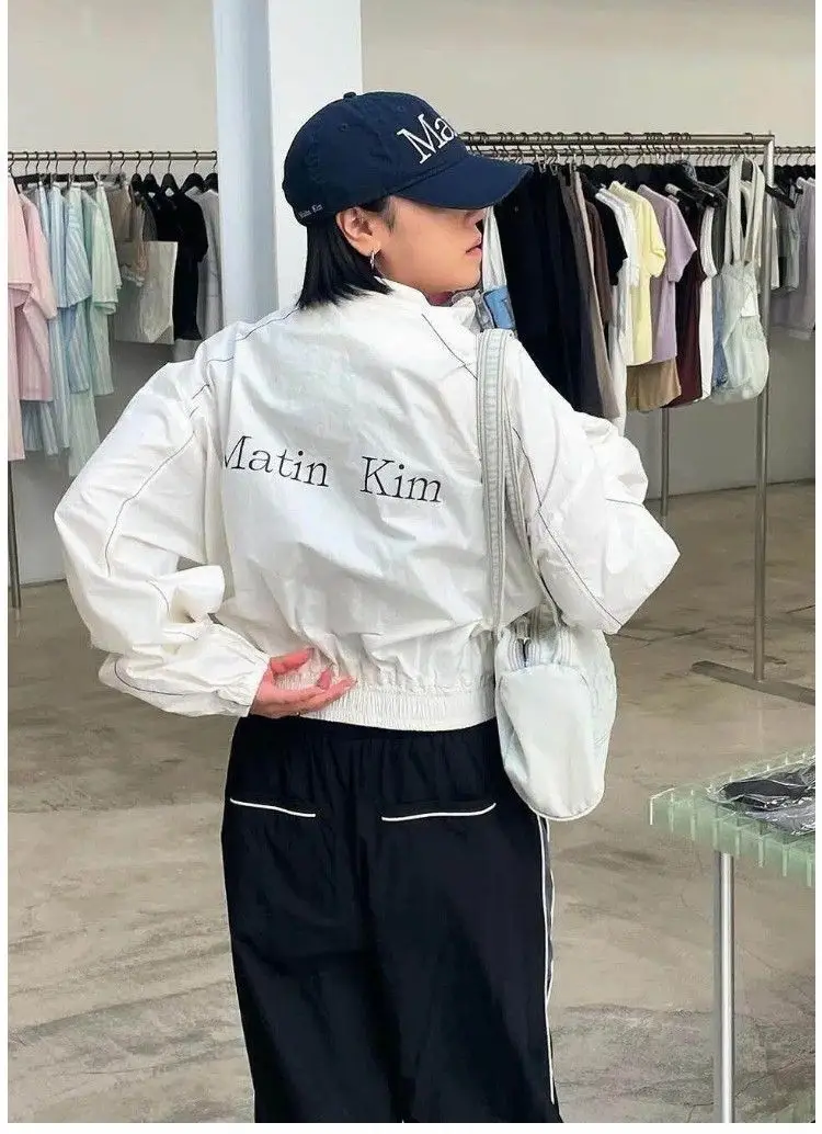 Matin Kim Raw Cut Logo Sweatshirt Cropped Loose Fit Cotton Streetwear Unisex Top