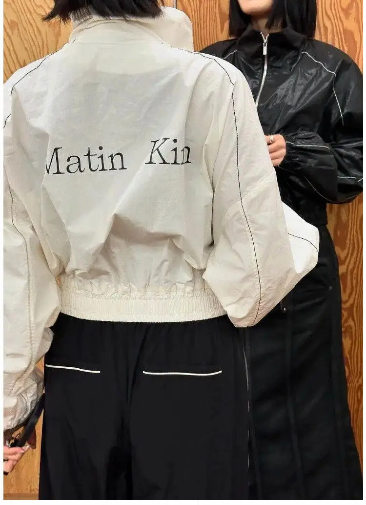 Matin Kim Raw Cut Logo Sweatshirt Cropped Loose Fit Cotton Streetwear Unisex Top