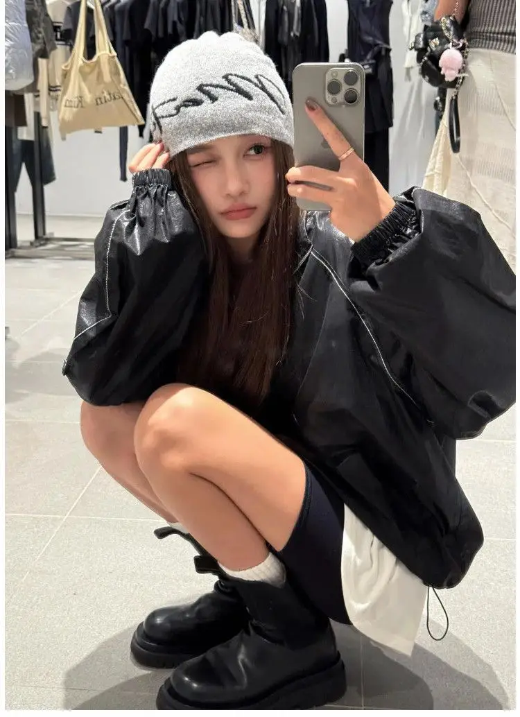 Matin Kim Raw Cut Logo Sweatshirt Cropped Loose Fit Cotton Streetwear Unisex Top
