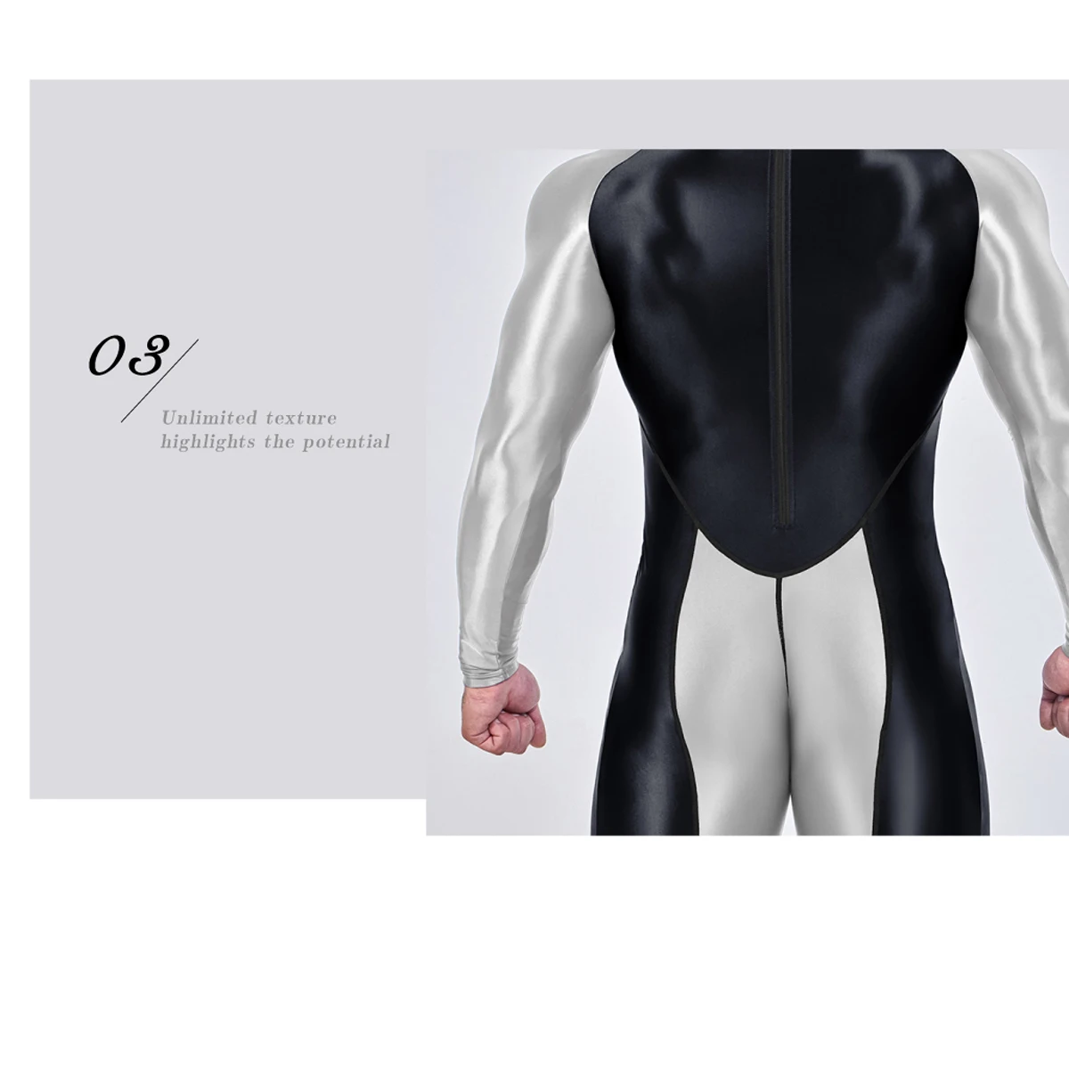 AMORESY Men Oil Glossy Shiny Satin Smooth Sports Tracksuit Long-sleeve Patchwork Bodybuilding Cycling Jumpsuit Bodysuit Catsuit