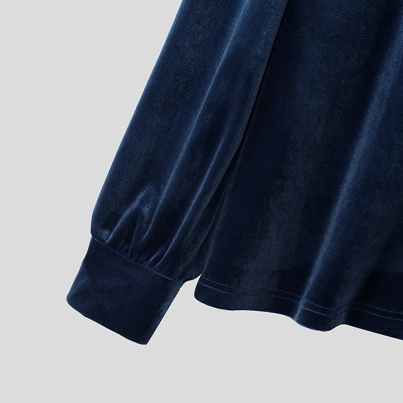 INCERUN Men's Sets Solid Velour Shiny Long Sleeve T Shirt Pants Two Piece Sets Streetwear Loose 2026 Fashion Men Matching Sets