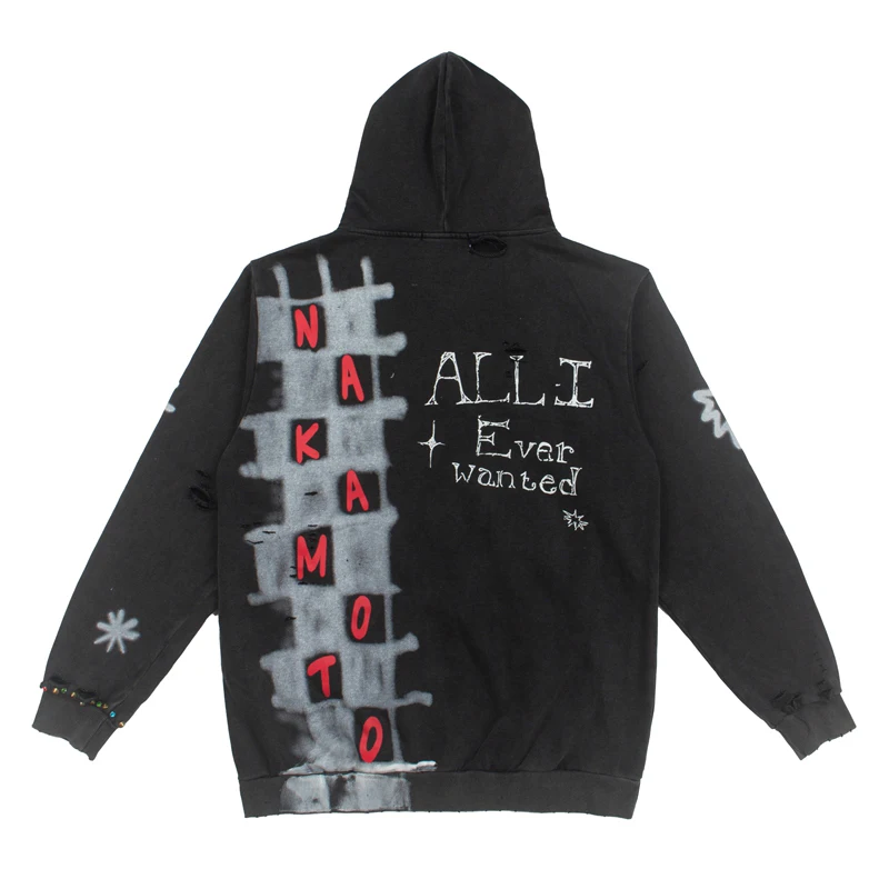New Arrival SATOSHI NAKAMOTO Unisex Zip Hoodie Checkered Graffiti Star Rhinestone Oversized Hip‑Hop Jacket