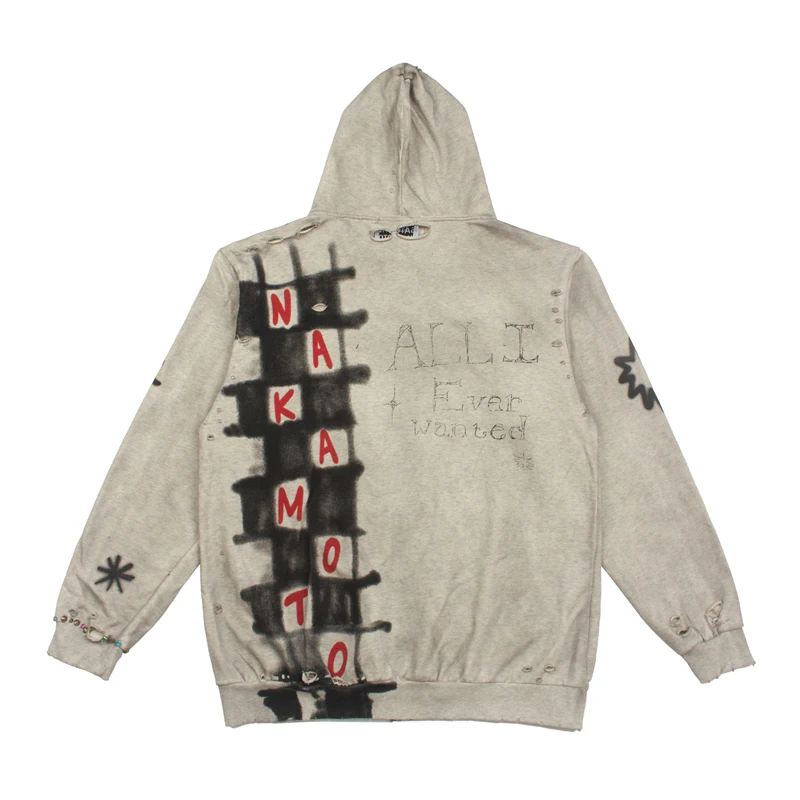 New Arrival SATOSHI NAKAMOTO Unisex Zip Hoodie Checkered Graffiti Star Rhinestone Oversized Hip‑Hop Jacket
