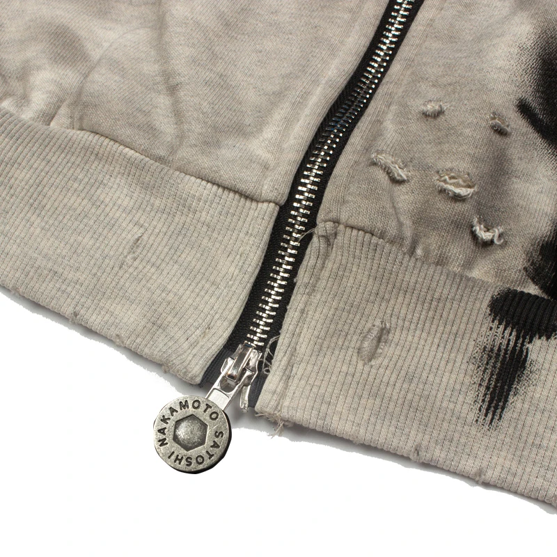 New Arrival SATOSHI NAKAMOTO Unisex Zip Hoodie Checkered Graffiti Star Rhinestone Oversized Hip‑Hop Jacket
