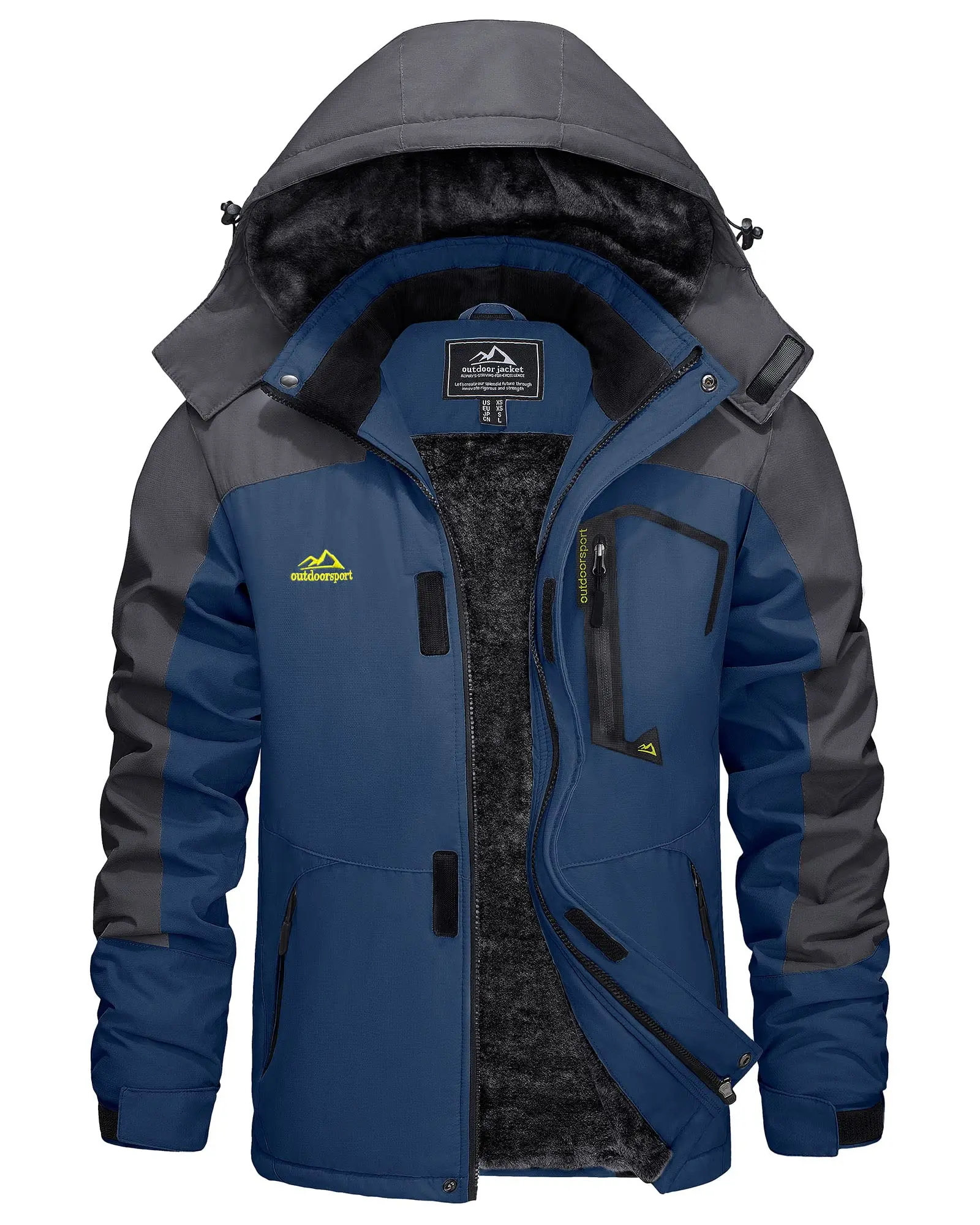 KEFITEVD Men's Winter Ski Jacket Waterproof Warm Thick Fleece Hiking Jackets Raincoats Snow Jacket Coats Windbreaker Man Parka