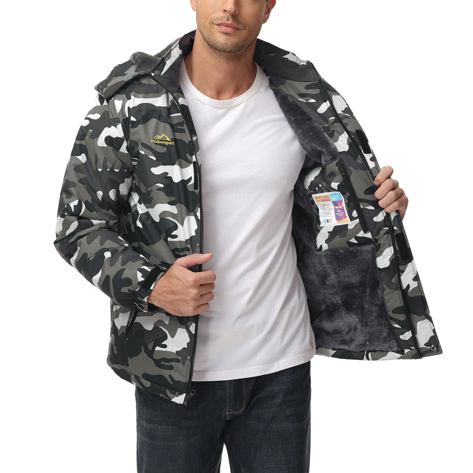 KEFITEVD Men's Winter Ski Jacket Waterproof Warm Thick Fleece Hiking Jackets Raincoats Snow Jacket Coats Windbreaker Man Parka
