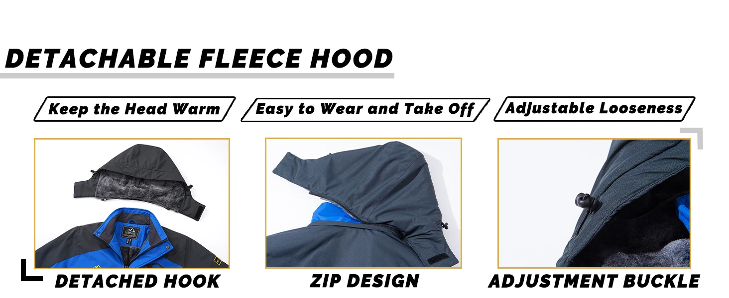 KEFITEVD Men's Winter Ski Jacket Waterproof Warm Thick Fleece Hiking Jackets Raincoats Snow Jacket Coats Windbreaker Man Parka