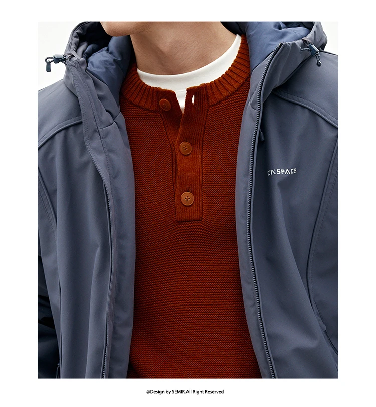 Semir Men Padded Jacket Water Repellent Windproof Shell Abrasion Resistant Raglan Sleeve 2026 Winter Everyday Style