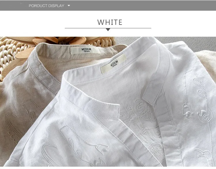 Italy brand linen shirts for men summer solid white flax shirts mens embroidery casual men shirt large size shirts male camiseta
