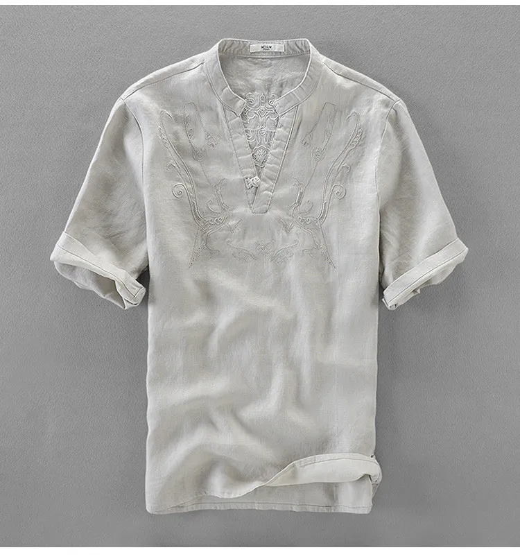 Italy brand linen shirts for men summer solid white flax shirts mens embroidery casual men shirt large size shirts male camiseta
