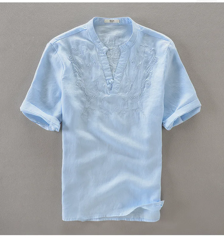 Italy brand linen shirts for men summer solid white flax shirts mens embroidery casual men shirt large size shirts male camiseta