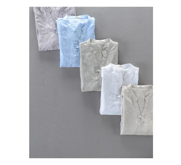 Italy brand linen shirts for men summer solid white flax shirts mens embroidery casual men shirt large size shirts male camiseta
