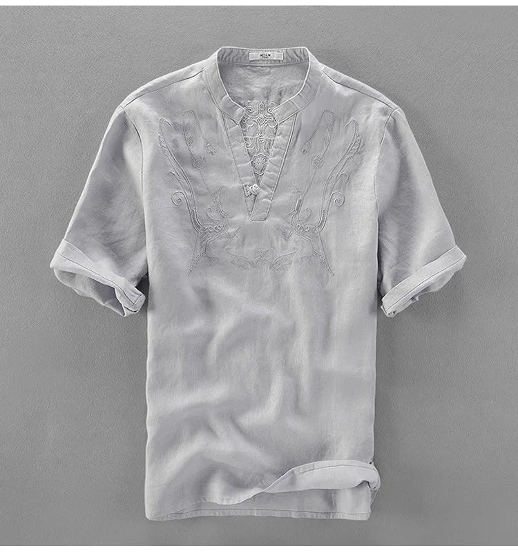 Italy brand linen shirts for men summer solid white flax shirts mens embroidery casual men shirt large size shirts male camiseta