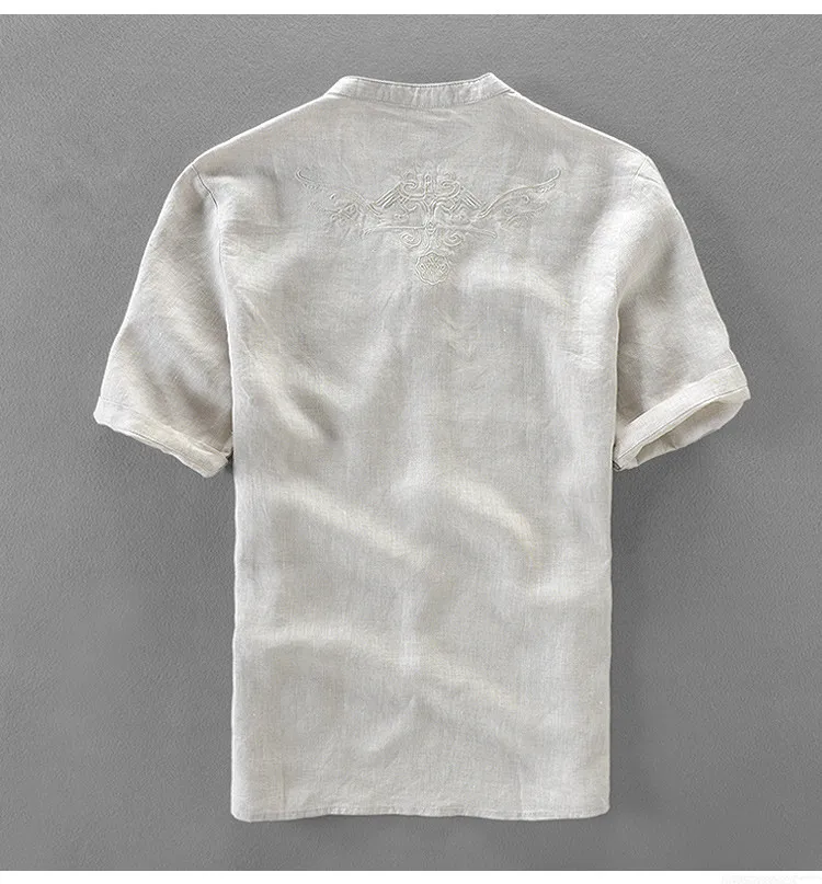 Italy brand linen shirts for men summer solid white flax shirts mens embroidery casual men shirt large size shirts male camiseta