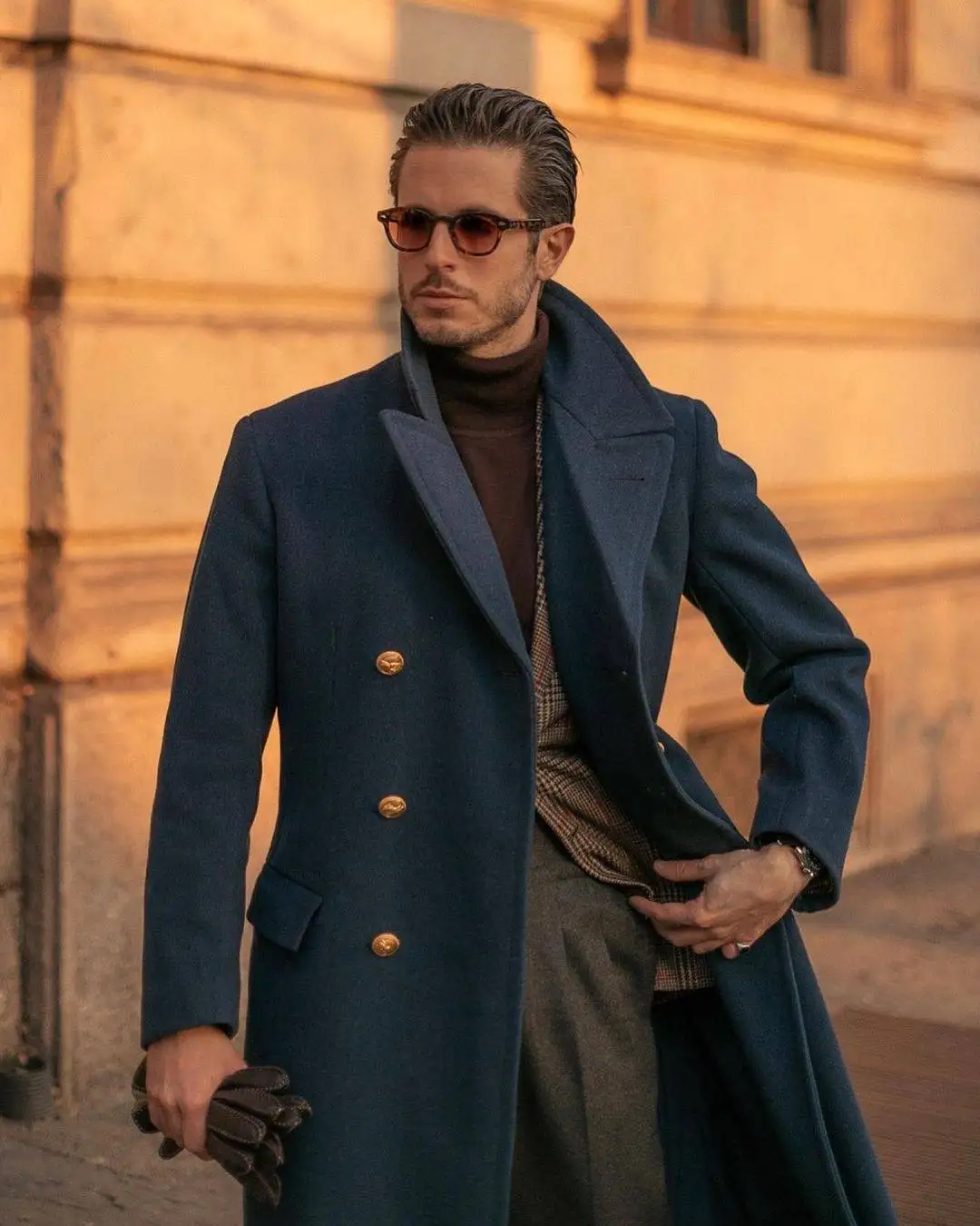 Wool Blend Coat Men Fashion Over Jacket Double Breasted Checkered Business Long Overcoat Plus Size Warm Formal Business Tailored