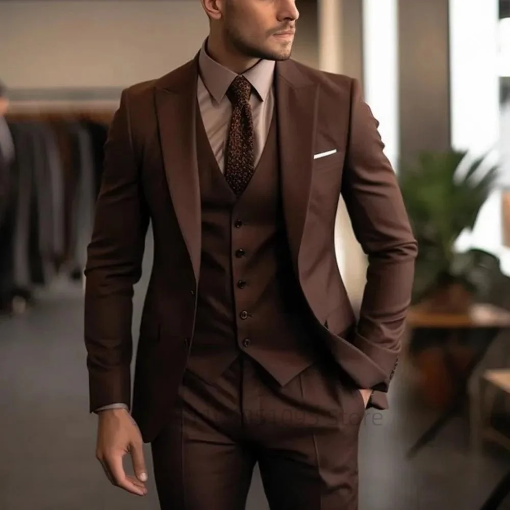 Classic Wedding Solid 3-Piece Smoking Ternos Fino Adjusted Male Formal Business Suits for Groomsmen And Festive Occasions