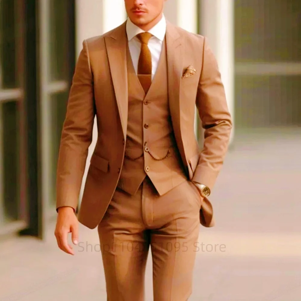 Classic Wedding Solid 3-Piece Smoking Ternos Fino Adjusted Male Formal Business Suits for Groomsmen And Festive Occasions