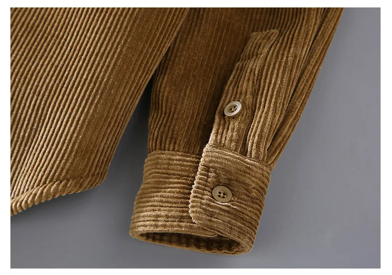 Harajuku Winter Mens Shirts Daily Casual Fleece Warm Top Solid Color Corduroy Long Sleeve Shirt with Pockets Loose Vintage Shirt