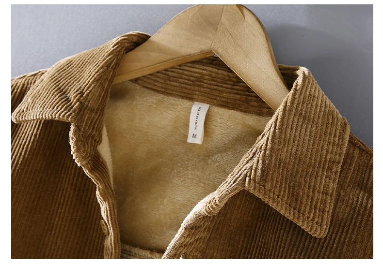 Harajuku Winter Mens Shirts Daily Casual Fleece Warm Top Solid Color Corduroy Long Sleeve Shirt with Pockets Loose Vintage Shirt