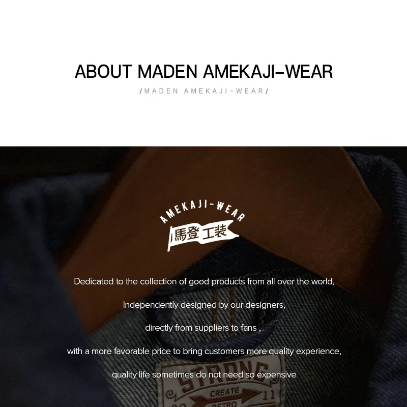 Maden Vintage Embroidered Badge 12.8oz Heavyweight Denim Jacket Washed Lapel Casual Outerwear for Men Spring and Fall Chore Coat