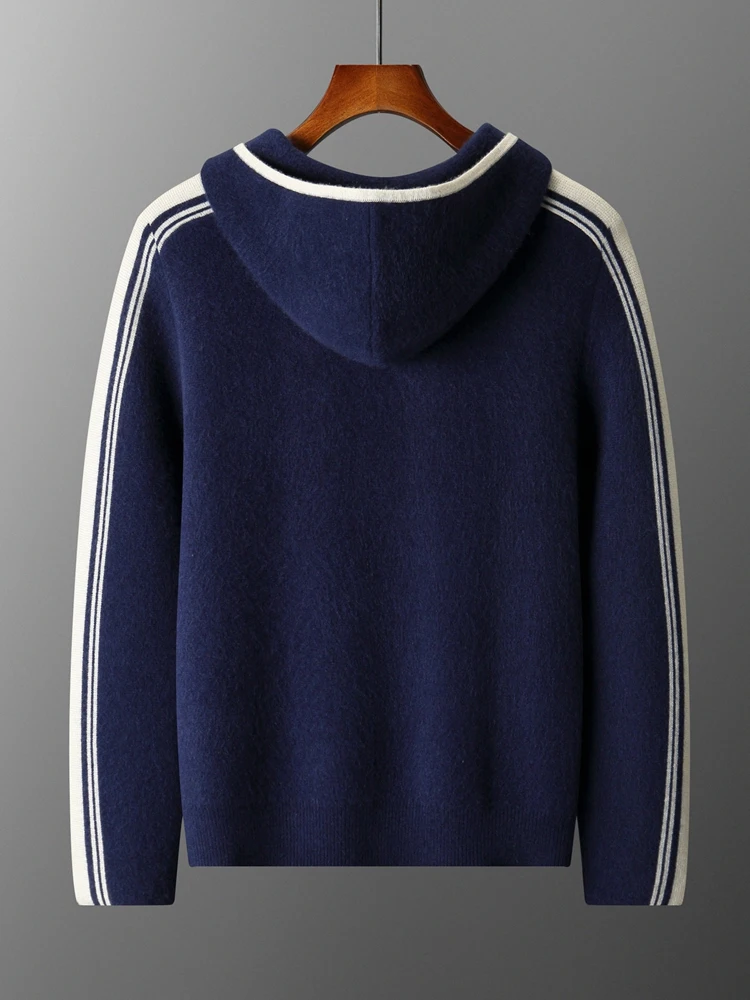 Men's Jacket 100% Merino Wool Sweater Cardigan Autumn Winter Sweater Thicked Casual Hoodie Knitwear Zipper Open Stitch Clothing
