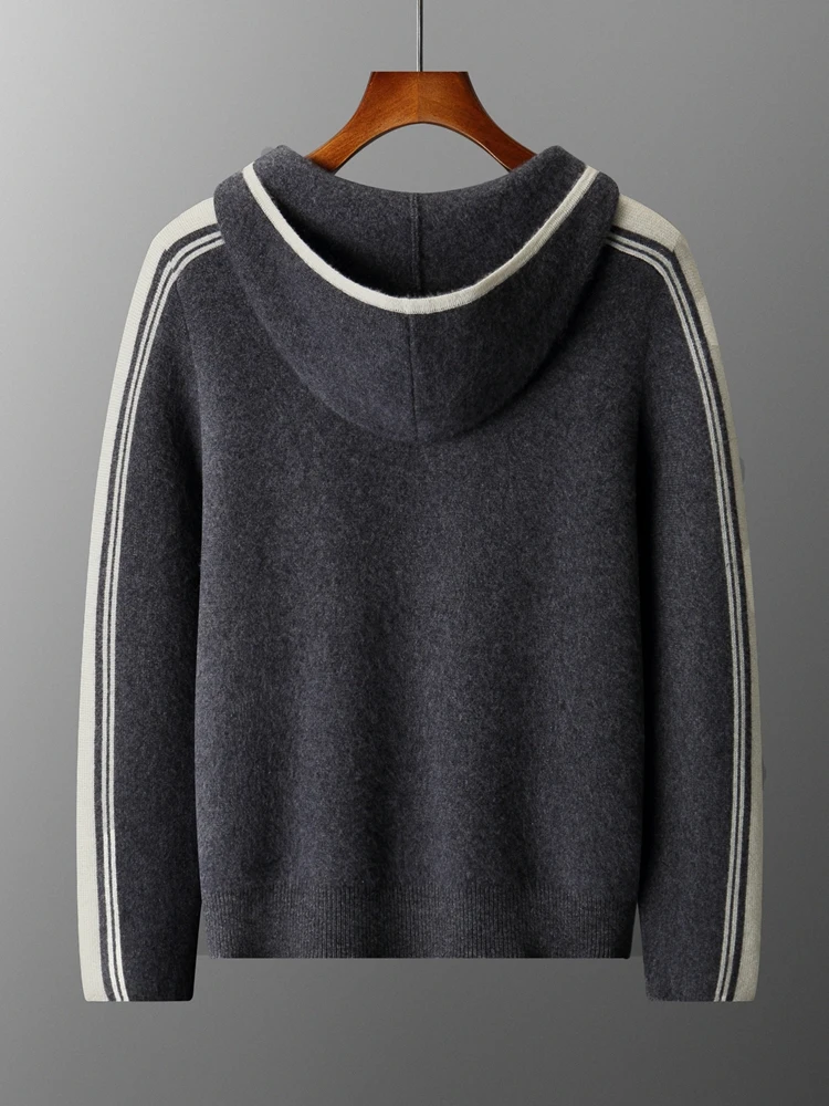 Men's Jacket 100% Merino Wool Sweater Cardigan Autumn Winter Sweater Thicked Casual Hoodie Knitwear Zipper Open Stitch Clothing