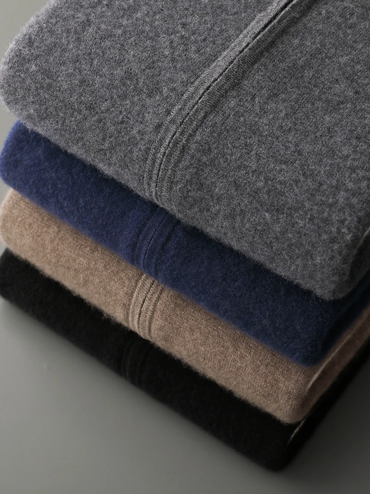 Men's Jacket 100% Merino Wool Sweater Cardigan Autumn Winter Sweater Thicked Casual Hoodie Knitwear Zipper Open Stitch Clothing