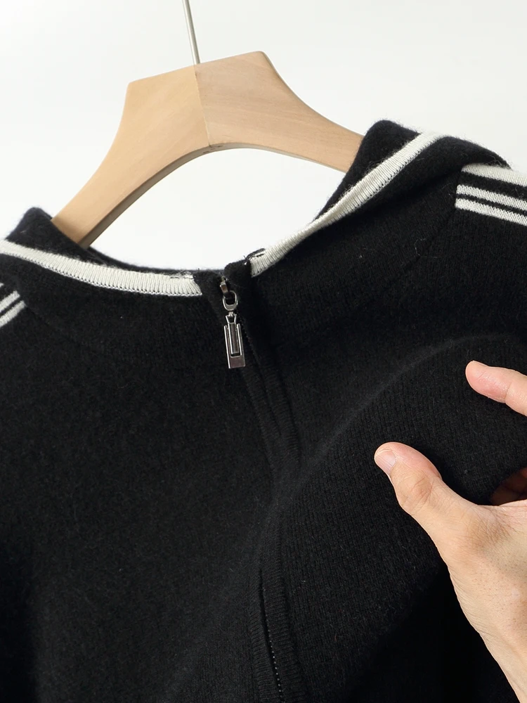 Men's Jacket 100% Merino Wool Sweater Cardigan Autumn Winter Sweater Thicked Casual Hoodie Knitwear Zipper Open Stitch Clothing