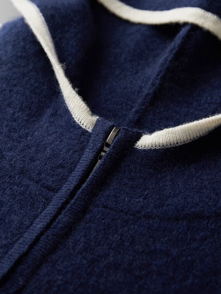 Men's Jacket 100% Merino Wool Sweater Cardigan Autumn Winter Sweater Thicked Casual Hoodie Knitwear Zipper Open Stitch Clothing