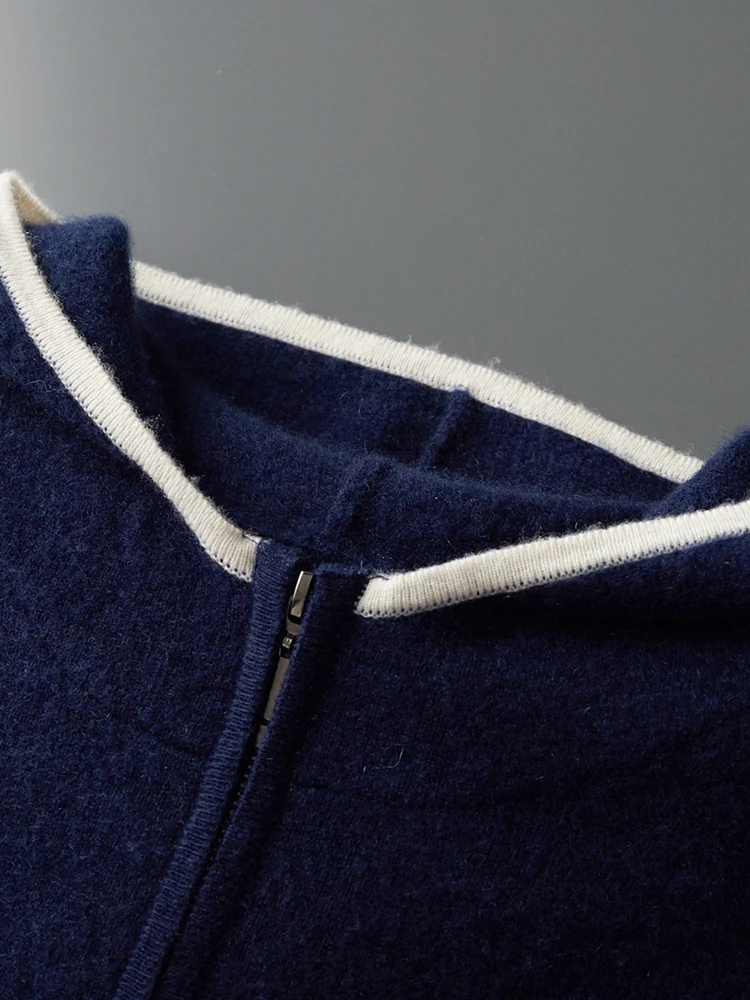 Men's Jacket 100% Merino Wool Sweater Cardigan Autumn Winter Sweater Thicked Casual Hoodie Knitwear Zipper Open Stitch Clothing