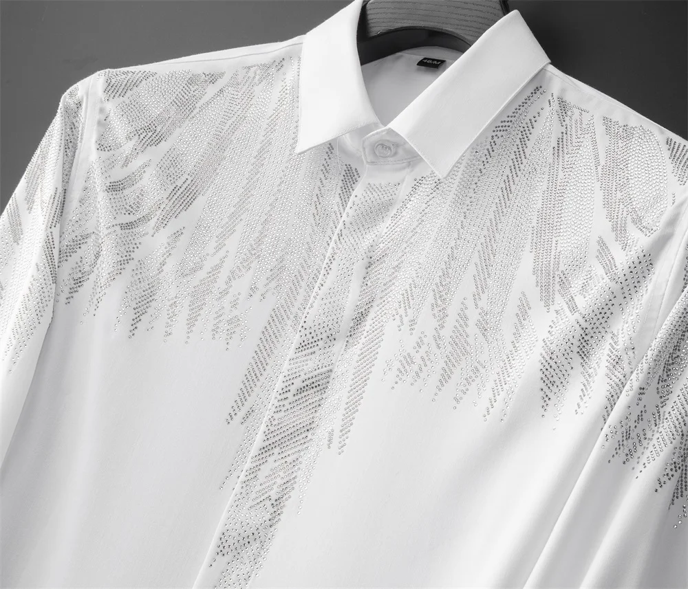 Luxury Wing Rhinestone Men's Shirt 2024 Spring Long Sleeve Casual Shirts Banquet Party Stage Shirt Vintage Streetwear Blouse 5XL