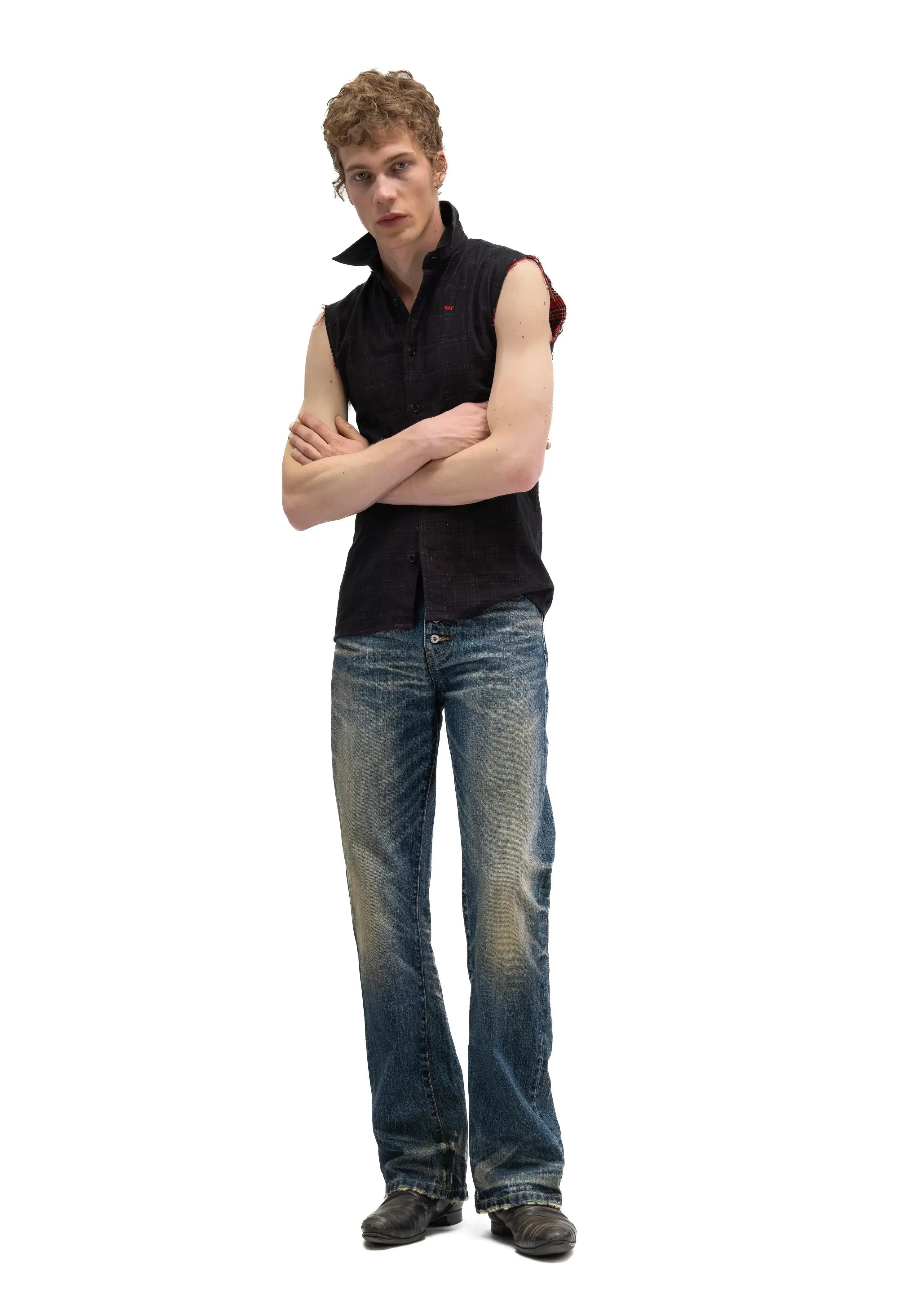 Button‑Fly Cat‑Whisker Pleated Indigo Selvedge Bootcut Jeans