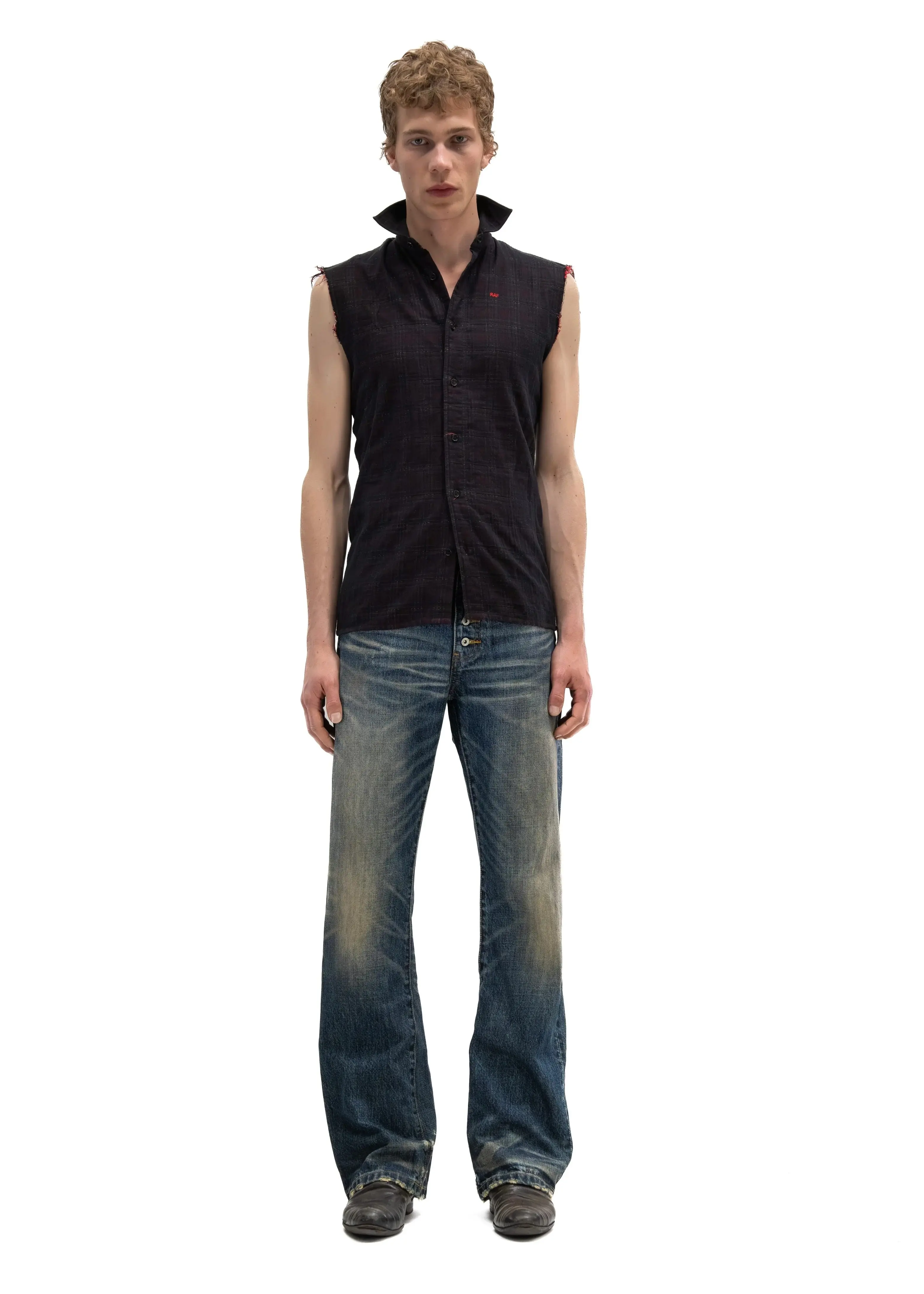 Button‑Fly Cat‑Whisker Pleated Indigo Selvedge Bootcut Jeans